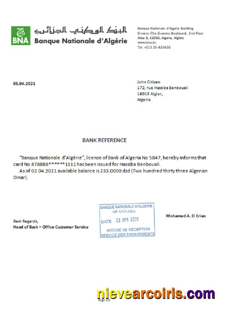 Algeria Banque nationale reference